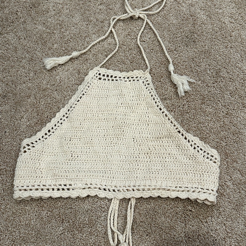 Crocheted Halter Crop top with draw strings